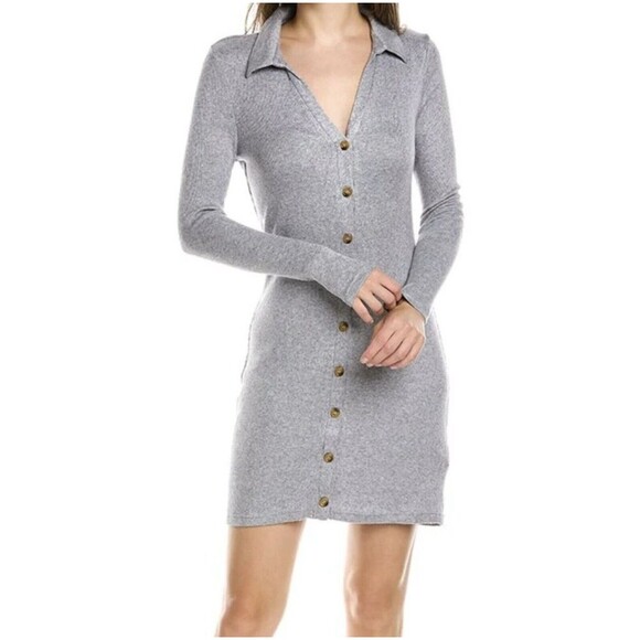 Walter Baker Dress Grey Rhonda Long Sleeve V-neck Button Front M - Picture 1 of 9